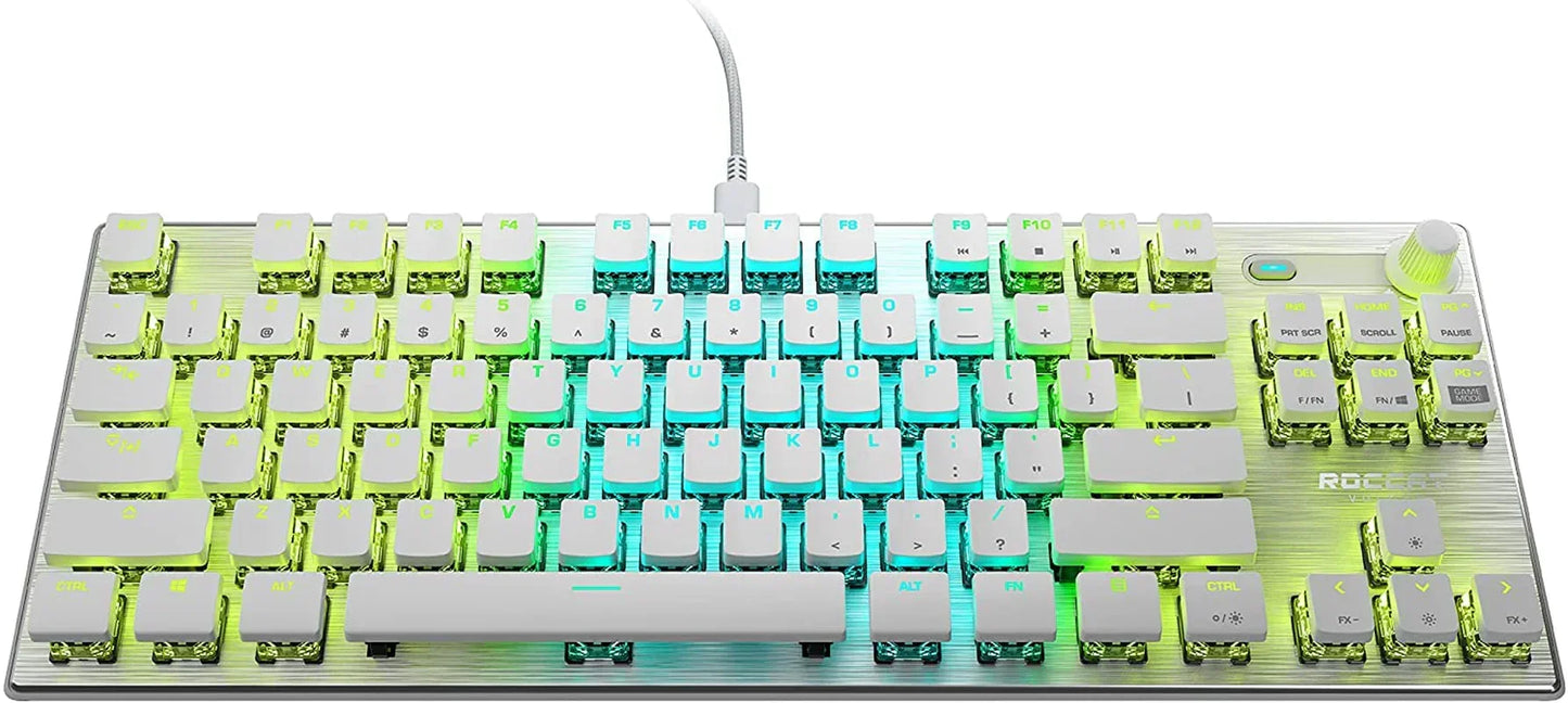 RGB backlit mechanical gaming keyboard with white keycaps and aluminum base, Byte Style