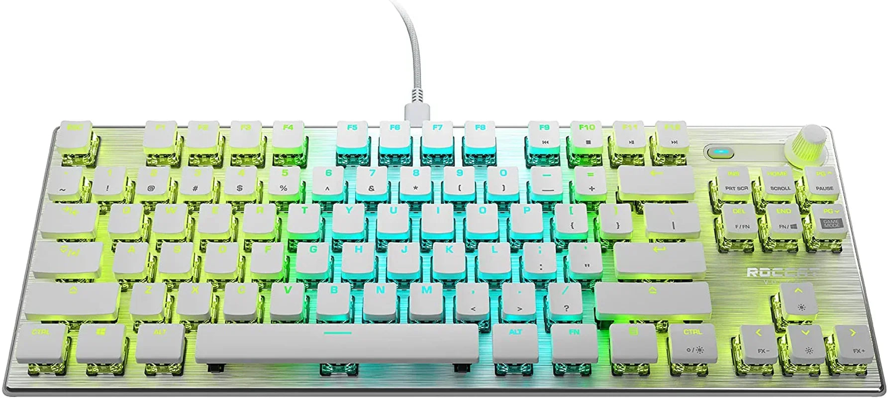 RGB backlit mechanical gaming keyboard with white keycaps and aluminum base, Byte Style