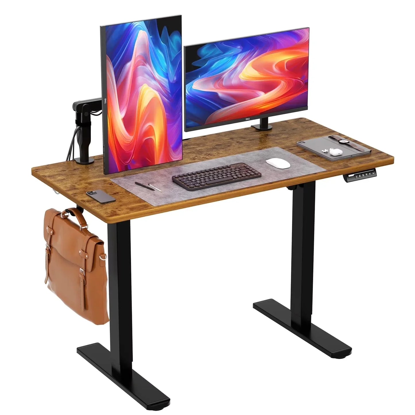 55" X 24" Electric Standing Desk, Adjustable Height Sit Stand up Desk with 4 Memory Pre-Set, Home Office Gaming Desk with Headphone Hook, Vintage Brown