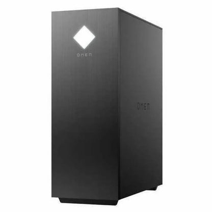 Black HP Omen gaming desktop tower with diamond-shaped logo on front panel