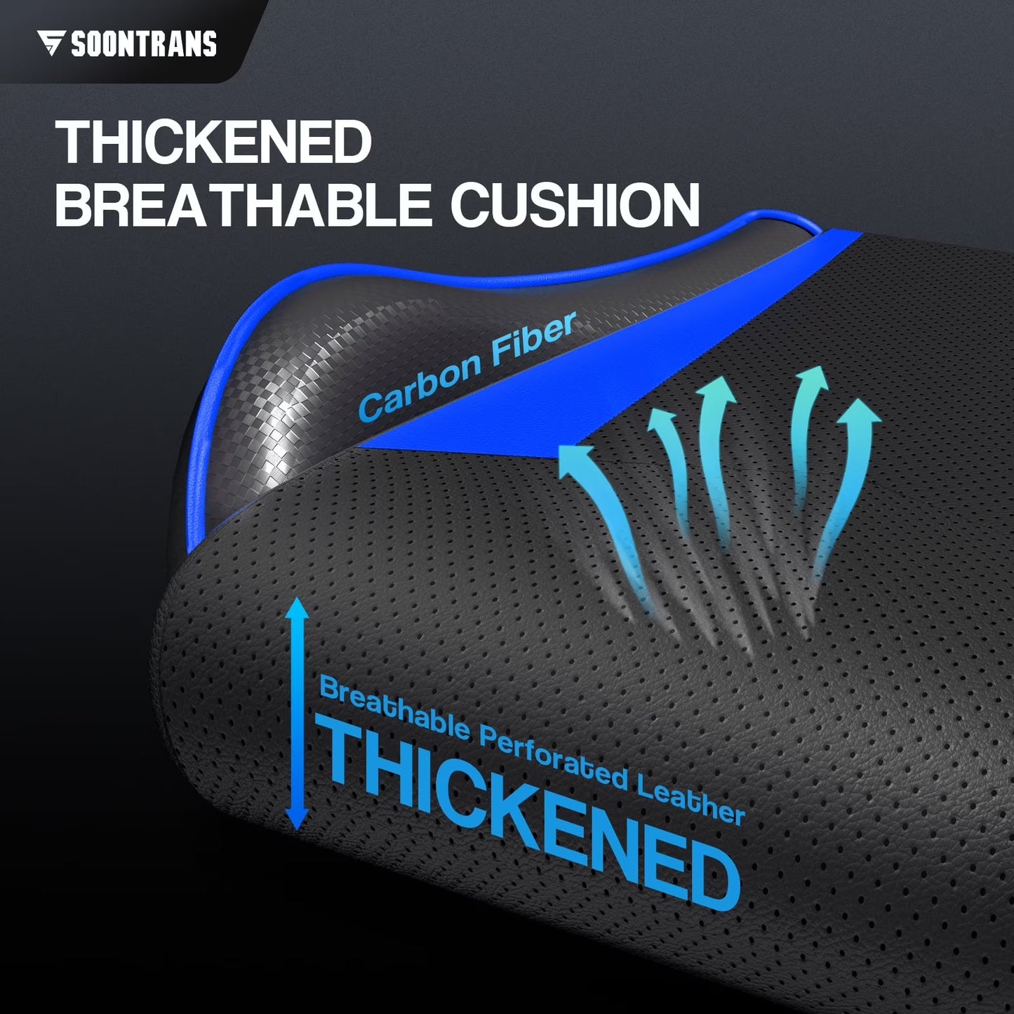 Thickened breathable gaming chair cushion with carbon fiber & perforated leather for comfort
