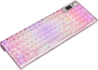 RGB gaming keyboard with transparent pink keycaps and retro 8-bit design from Byte Style
