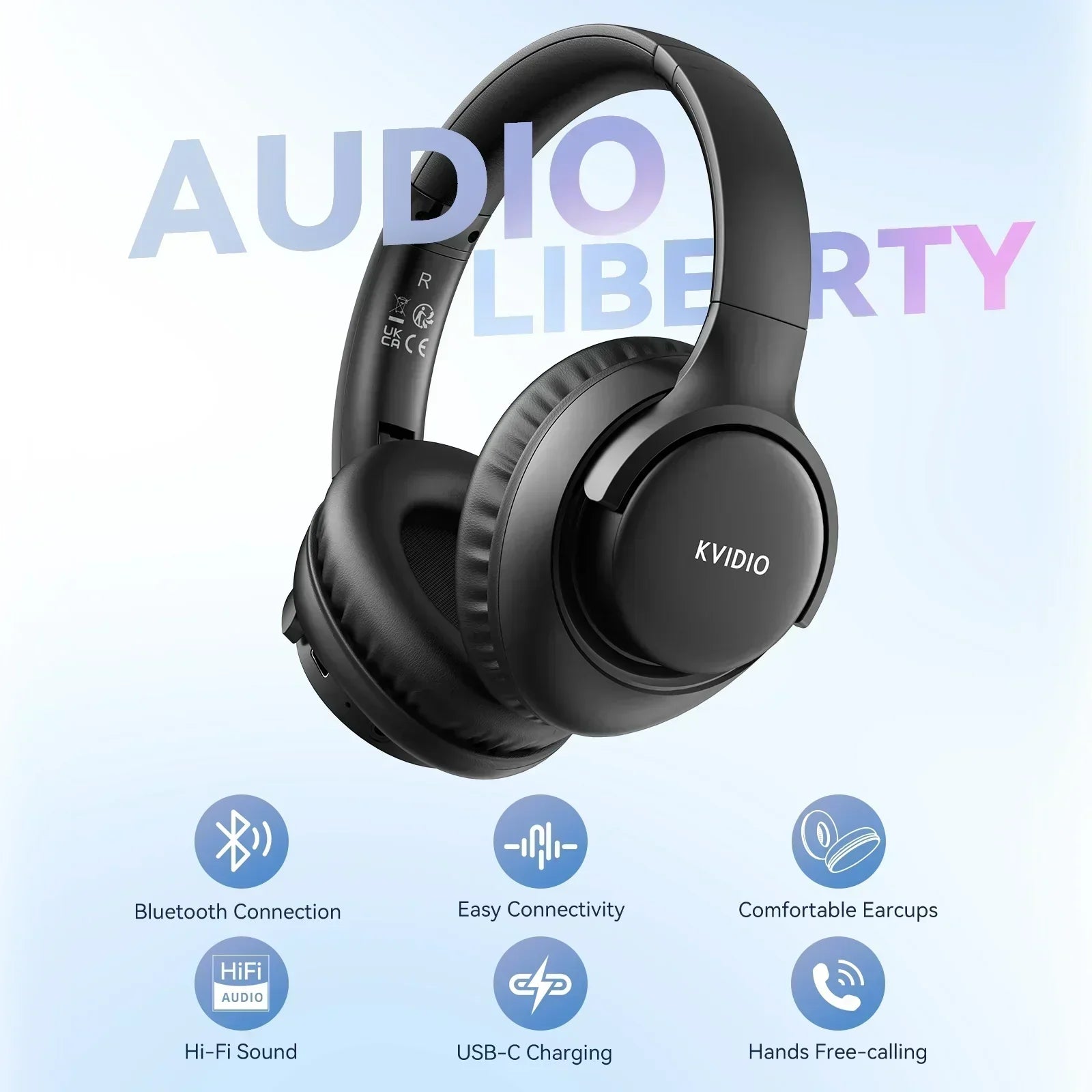 Wireless Bluetooth Headphones, 65H Running Time Over-Ear Headphones with Microphone, Bass Headphones for Computer Laptop Travel Home Office PC (Black)