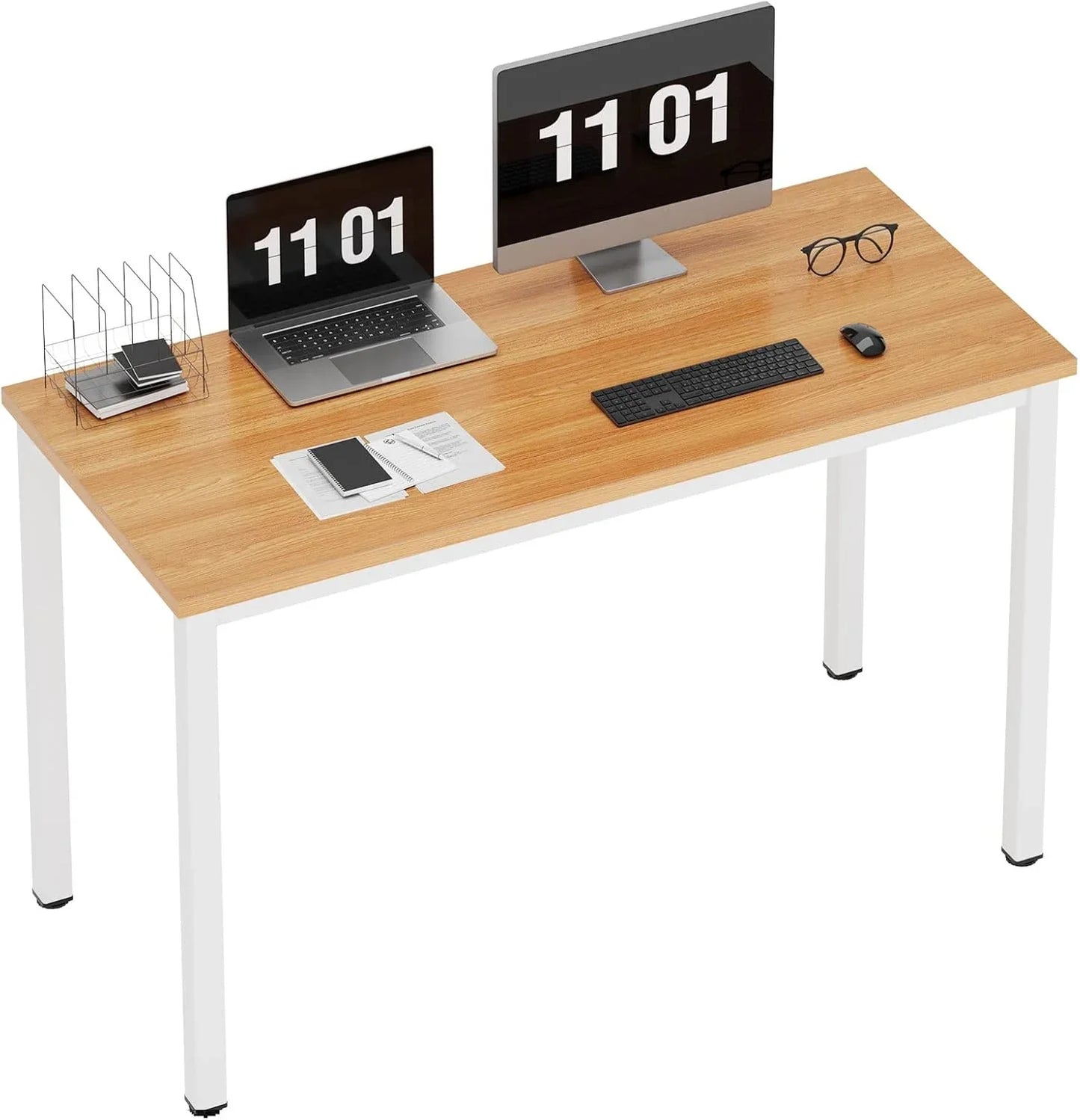 Computer Desk, 47 Inch Home Office Desk, Modern Simple Style Home Office Gaming Desk, Basic Writing Table for Study Student, Black Metal Frame, Black