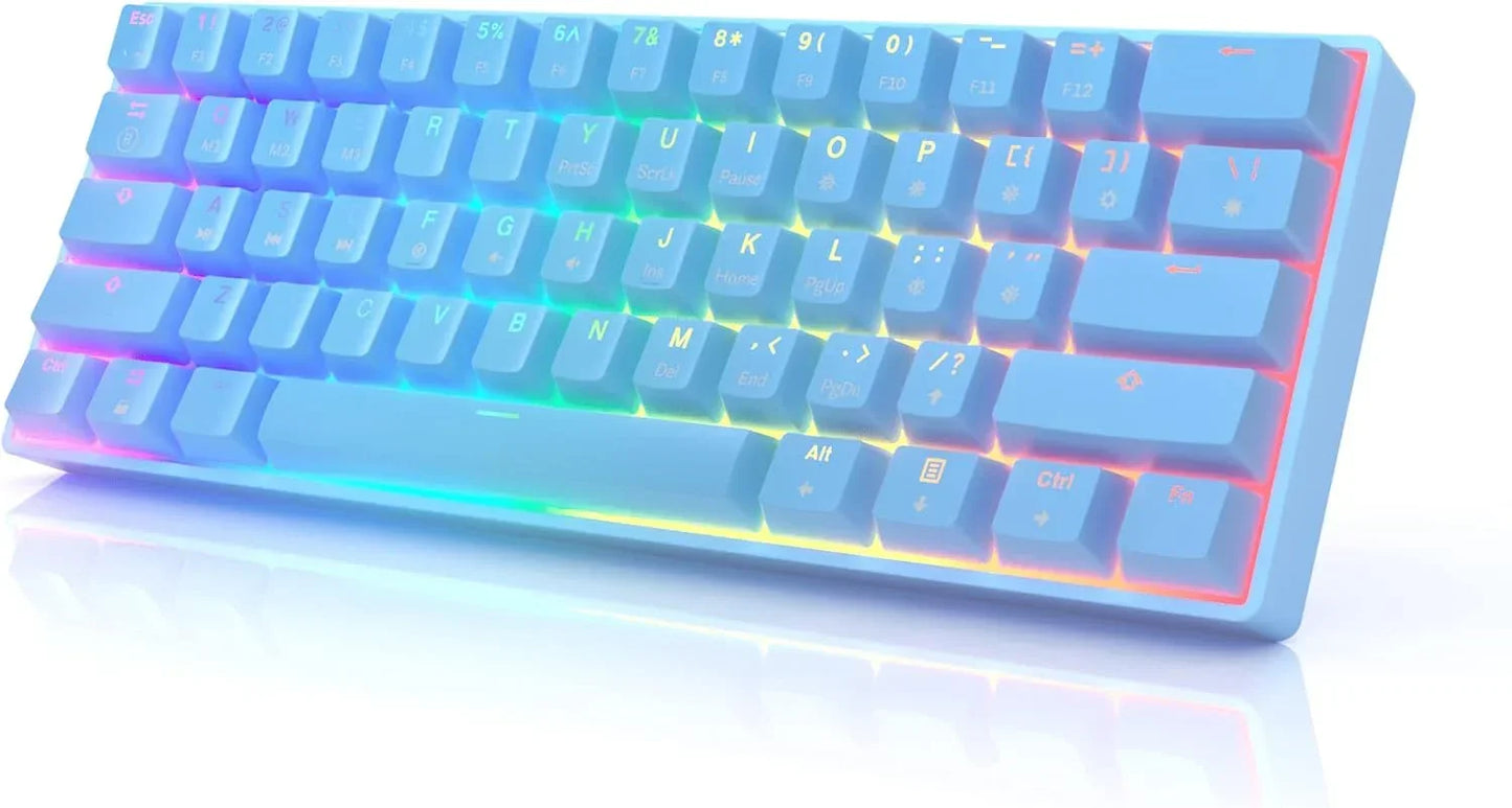 Blue compact mechanical gaming keyboard with RGB backlighting, retro 8-bit style, Byte Style gear