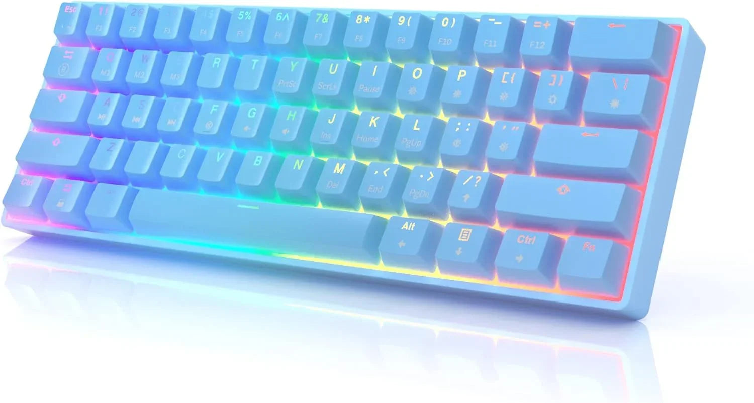 Blue compact mechanical gaming keyboard with RGB backlighting, retro 8-bit style, Byte Style gear