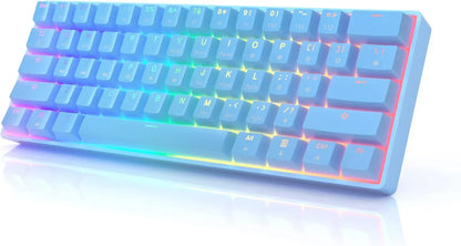 Blue compact mechanical gaming keyboard with RGB backlighting, retro 8-bit style, Byte Style gear