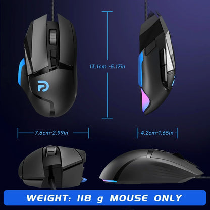RGB Optical Gaming Mouse Wired with 6 Adjustable DPI Lightweight Black