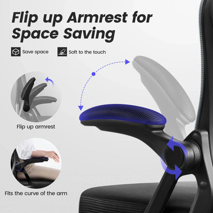 Ergonomic gaming chair armrest flips up to save space, soft padded design fits arm curve for comfort