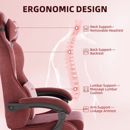 Ergonomic gaming chair with neck, back, lumbar & arm support for posture comfort