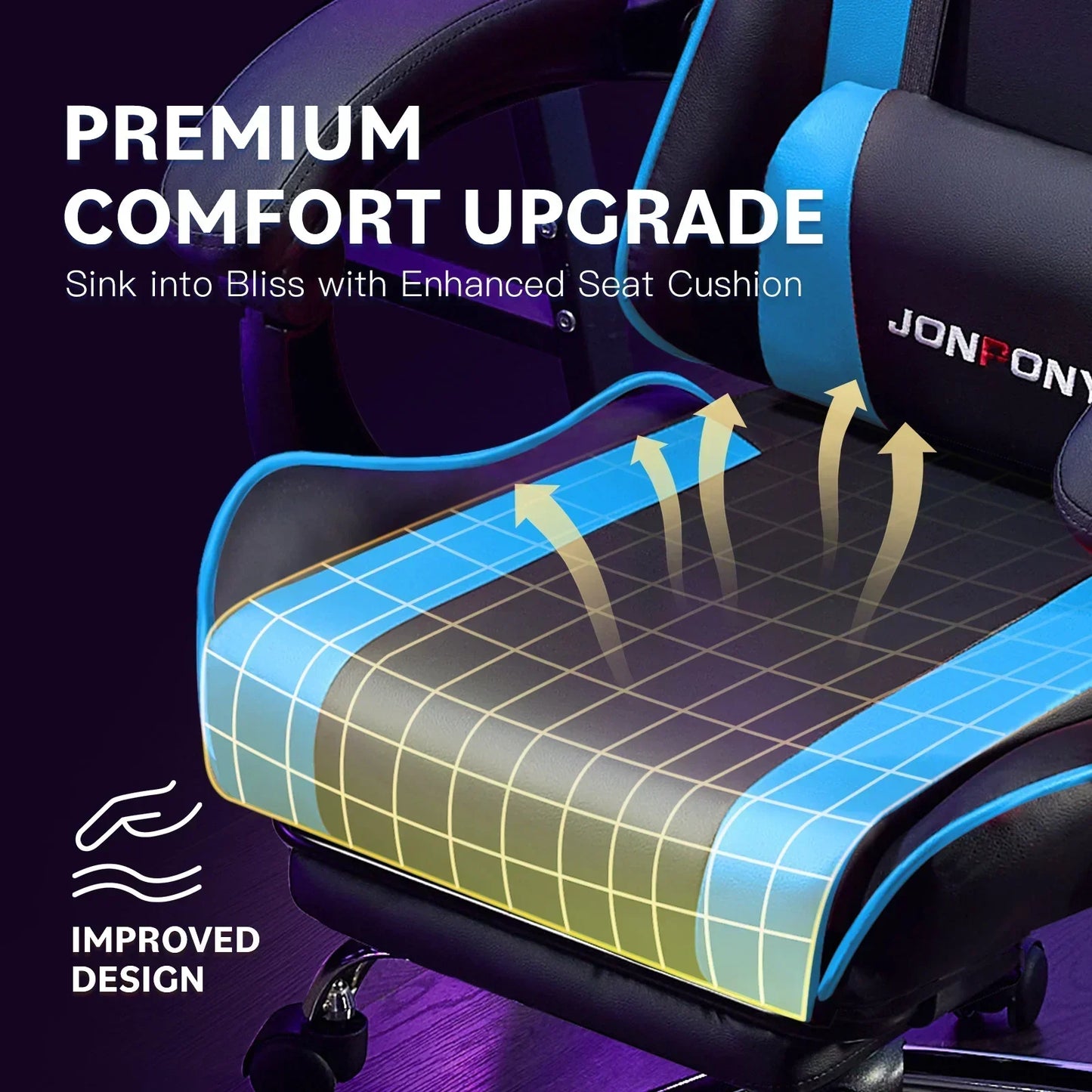 Gaming chair with premium comfort upgrade featuring an enhanced seat cushion and ergonomic design