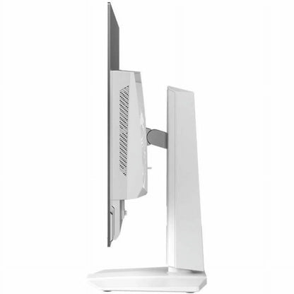 Side view of white slim gaming monitor with ventilation and adjustable stand