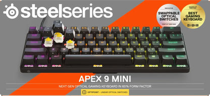 SteelSeries Apex 9 Mini optical gaming keyboard with RGB backlighting and swappable switches