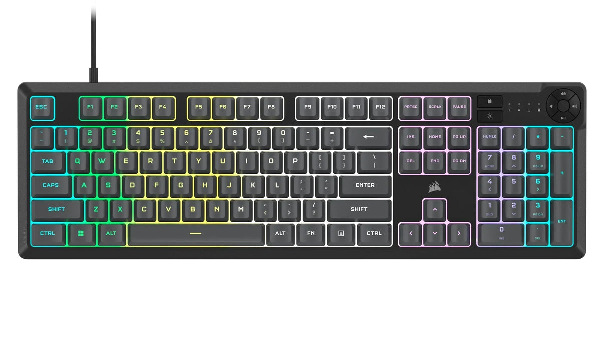 RGB gaming keyboard with multicolor backlighting, full-size layout, and media controls, Byte Style