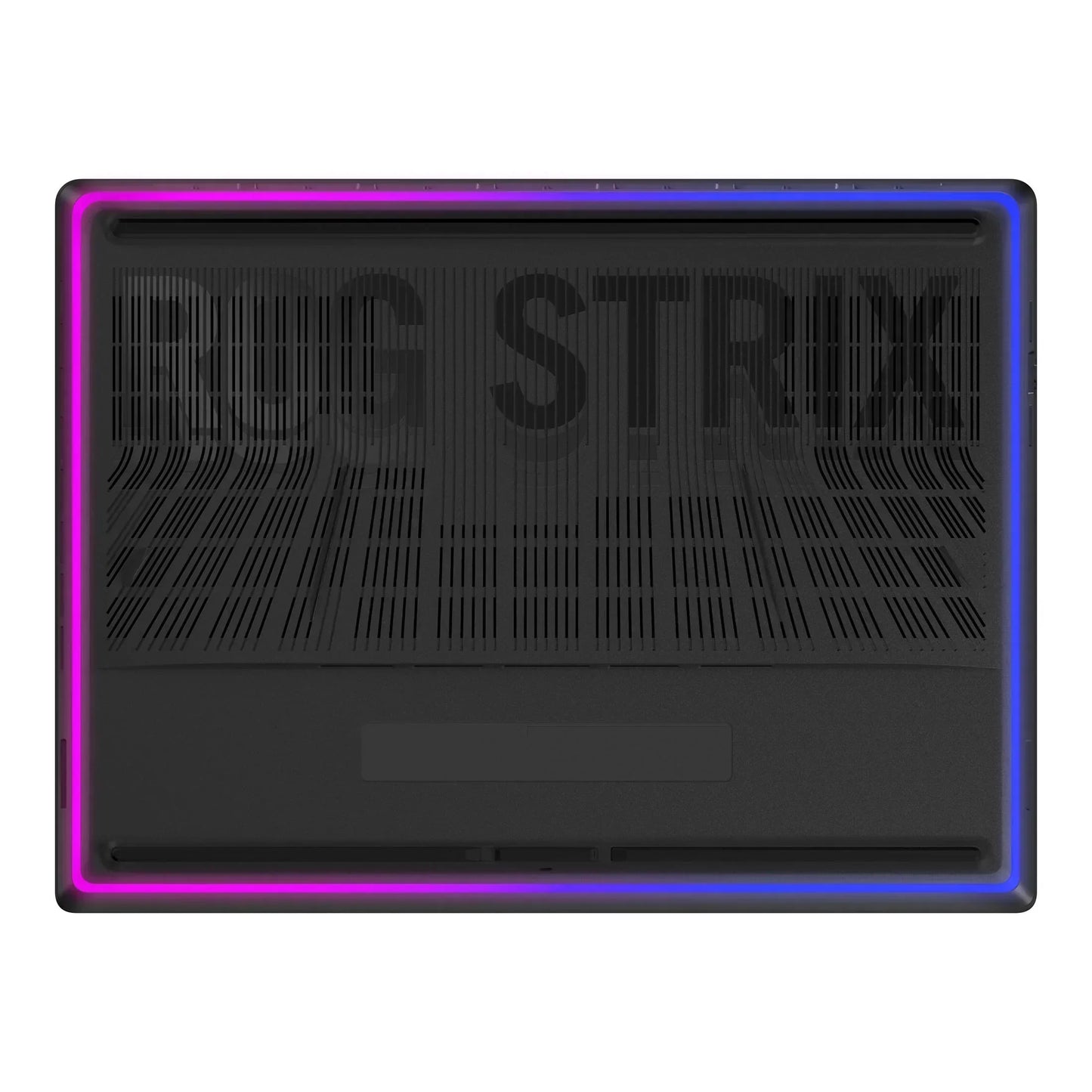 Gaming laptop bottom panel with RGB lighting and vented design