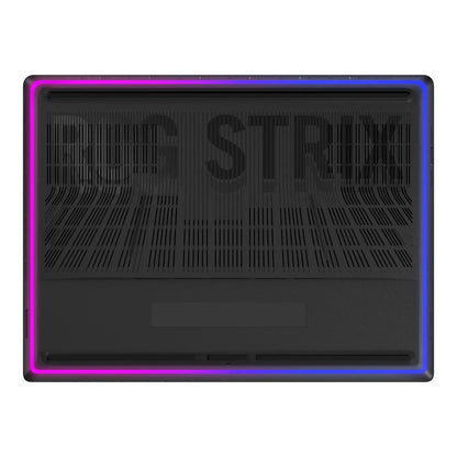 Gaming laptop bottom panel with RGB lighting and vented design