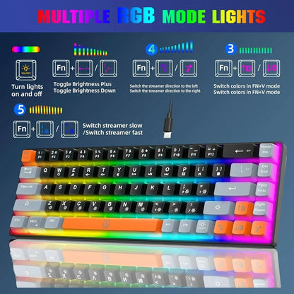 Byte Style RGB mechanical gaming keyboard with multicolor backlight modes and control instructions