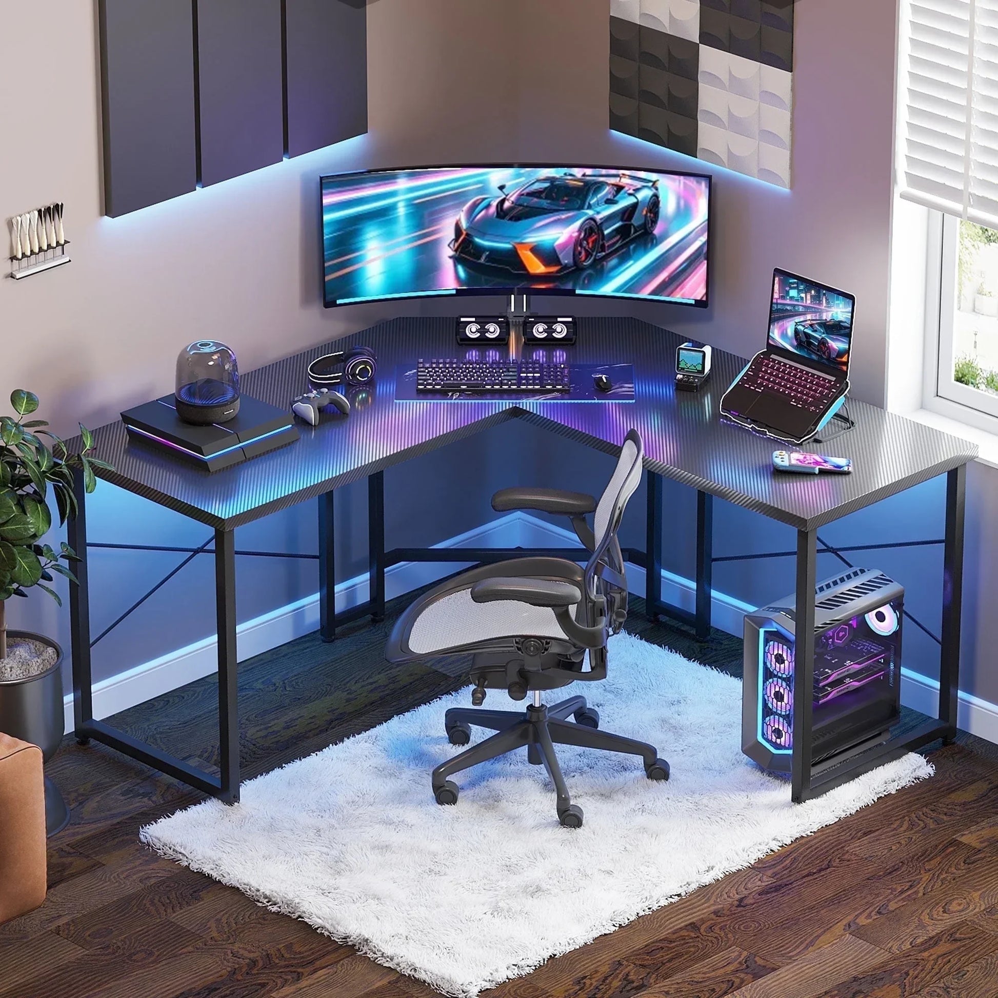Computer Desk L Shaped, 51 Inch Reversible L Shaped Desk, Gaming Desk, Home Office Desk, Pink