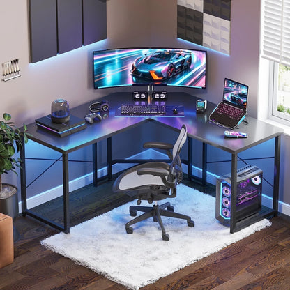 Computer Desk L Shaped, 51 Inch Reversible L Shaped Desk, Gaming Desk, Home Office Desk, Pink