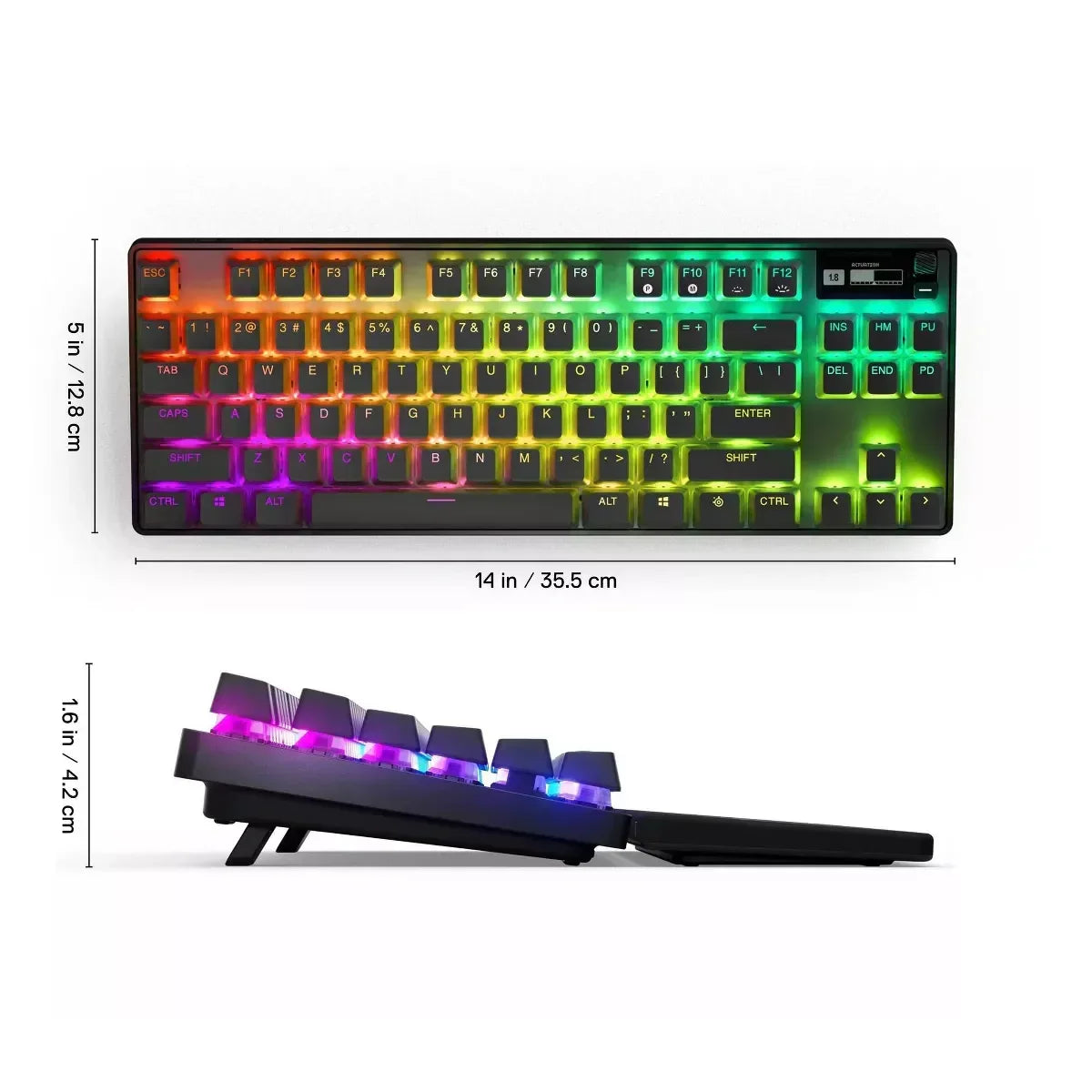 RGB backlit mechanical gaming keyboard with compact design, side and top view, Byte Style