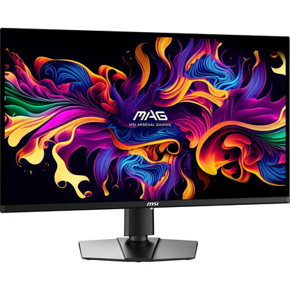 MSI Arsenal Gaming MAG curved monitor displaying vibrant multicolor abstract art on screen