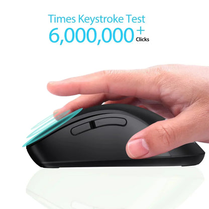 Hand clicking black gaming mouse, 6 million keystroke durability test shown