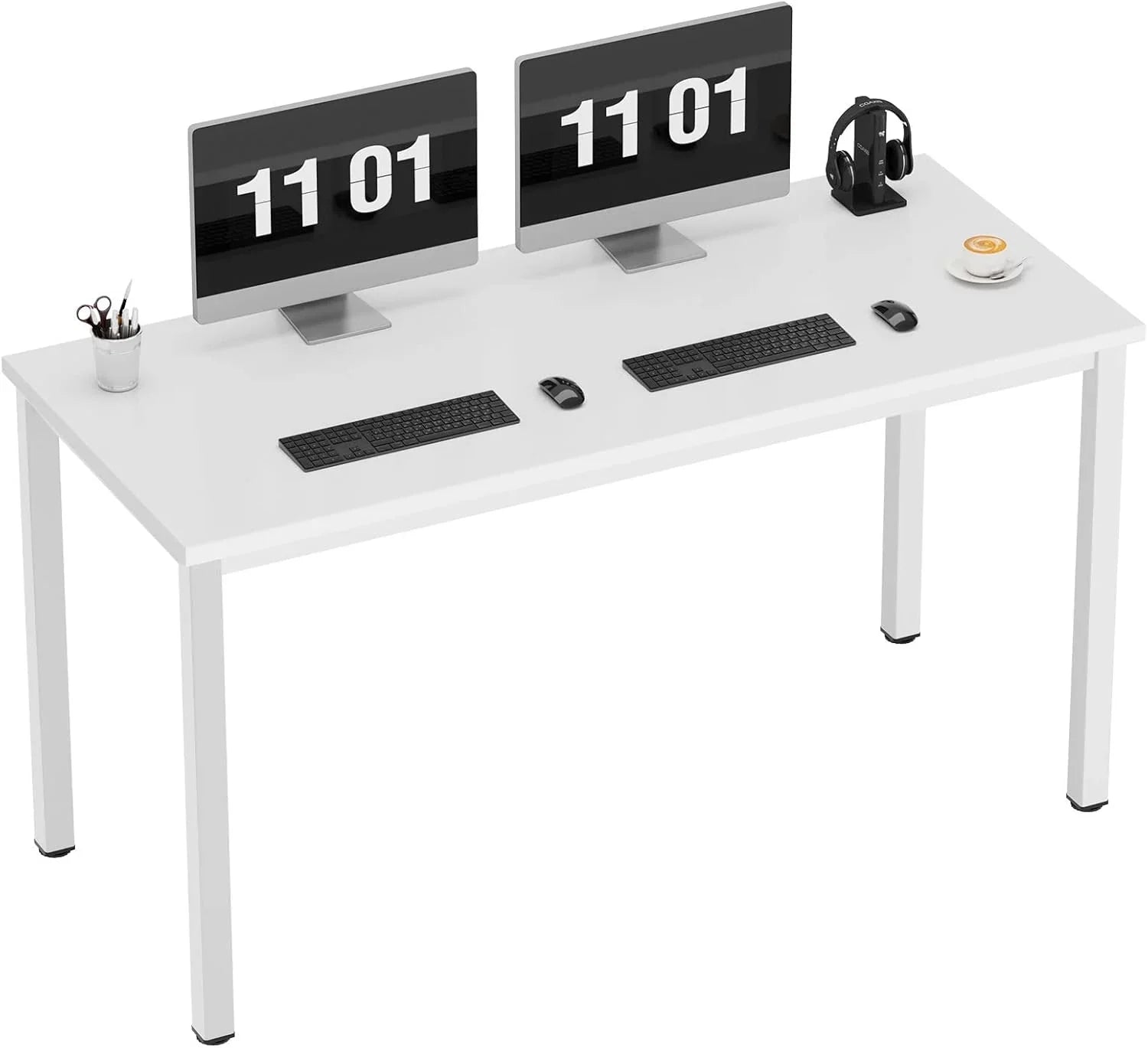 Computer Desk, 47 Inch Home Office Desk, Modern Simple Style Home Office Gaming Desk, Basic Writing Table for Study Student, Black Metal Frame, Black