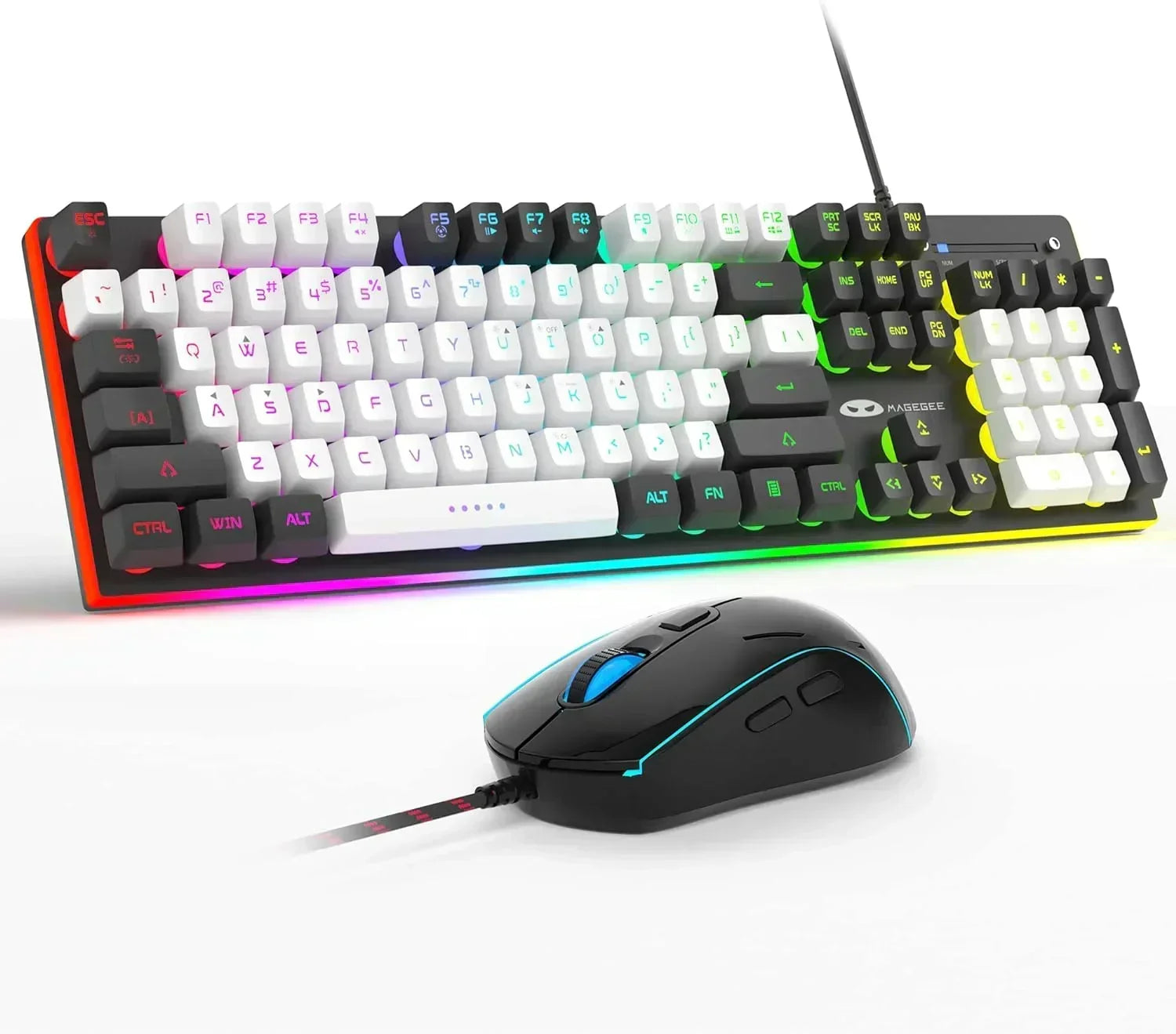 GT838 Gaming Keyboard and Mouse Combo, 104 Keys RGB Backlit Quiet Wired Keyboards for Laptop PC MAC, with Number Pad, Metal Panel, Anti-Ghosting, Pink