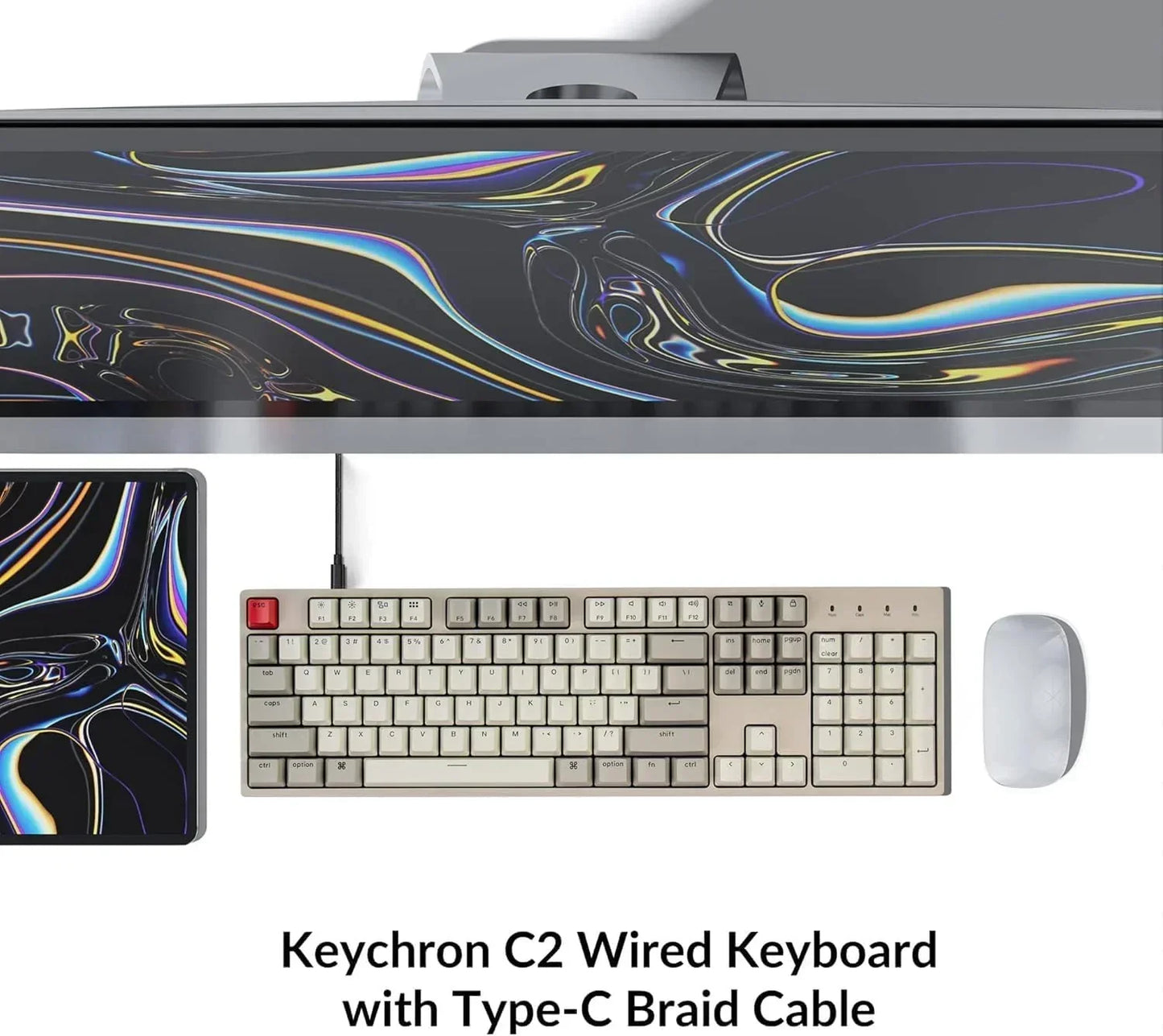 Keychron C2 wired mechanical keyboard with Type-C cable, modern gaming desk setup