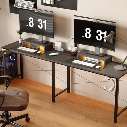 L-Shaped Gaming Desk with RGB Light and Removable Storage Stands, Black