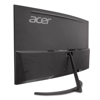 Back view of black Acer curved gaming monitor on stand with vented design details