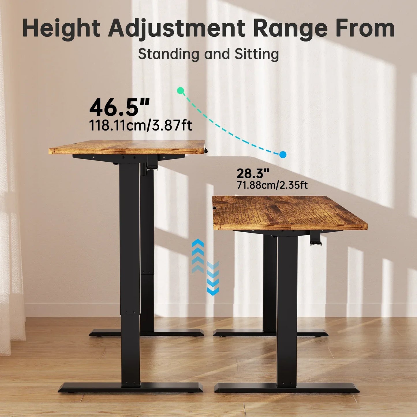 55" X 24" Electric Standing Desk, Adjustable Height Sit Stand up Desk with 4 Memory Pre-Set, Home Office Gaming Desk with Headphone Hook, Vintage Brown
