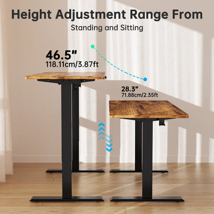55" X 24" Electric Standing Desk, Adjustable Height Sit Stand up Desk with 4 Memory Pre-Set, Home Office Gaming Desk with Headphone Hook, Vintage Brown