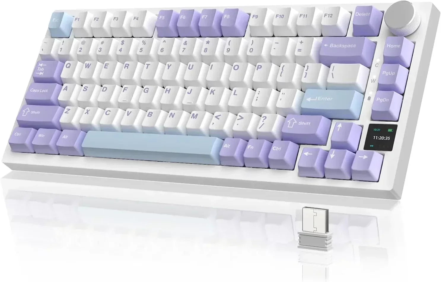 AK820 Mechanical Keyboard with CNC Knob Control,82Keys Gasket Mount Wired Gaming Keyboard,75% ANSI Layout,5 Sound Absorbing Foam,Hot-Swappable,White Backlit,For PC,MAC (White&Purple)