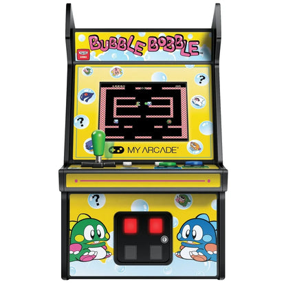 Bubble Bobble retro arcade machine with yellow pixel art and joystick, Byte Style gaming gear