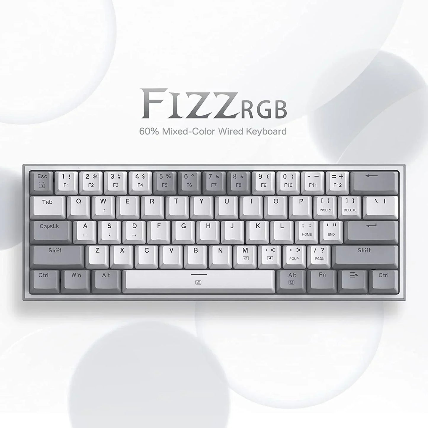 Fizz RGB 60% mixed-color wired keyboard with gray and white keycaps, Byte Style gaming gear