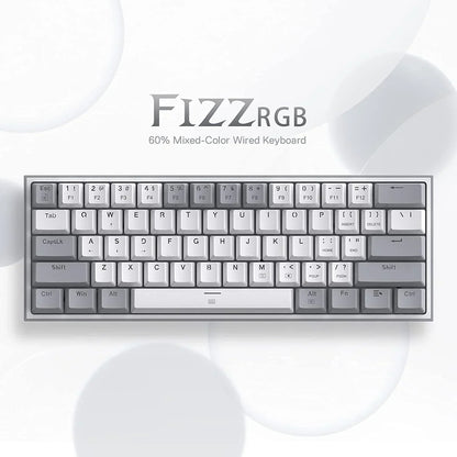Fizz RGB 60% mixed-color wired keyboard with gray and white keycaps, Byte Style gaming gear
