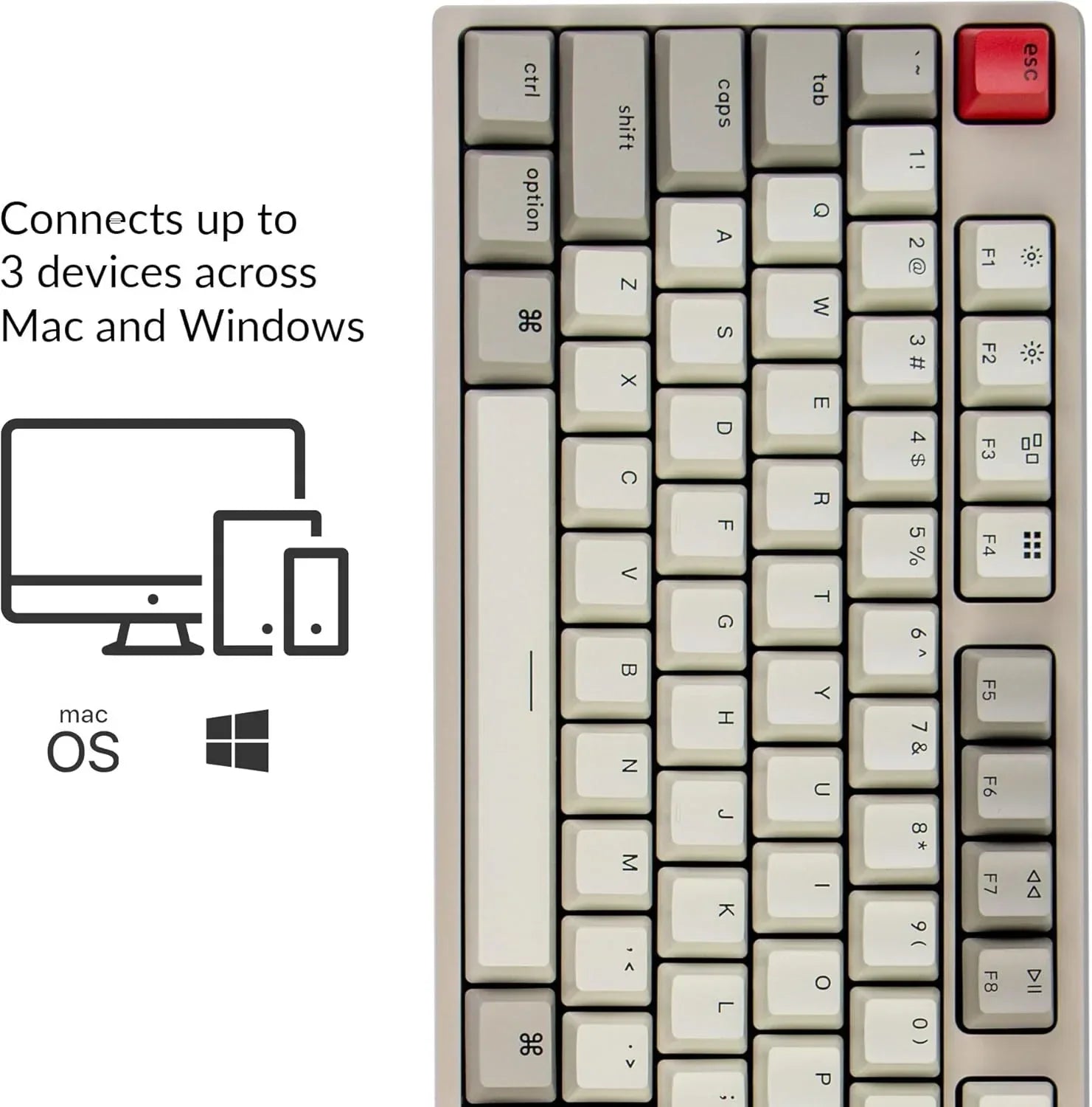 Compact retro 8-bit style keyboard for Mac and Windows, connects to 3 devices, Byte Style gear