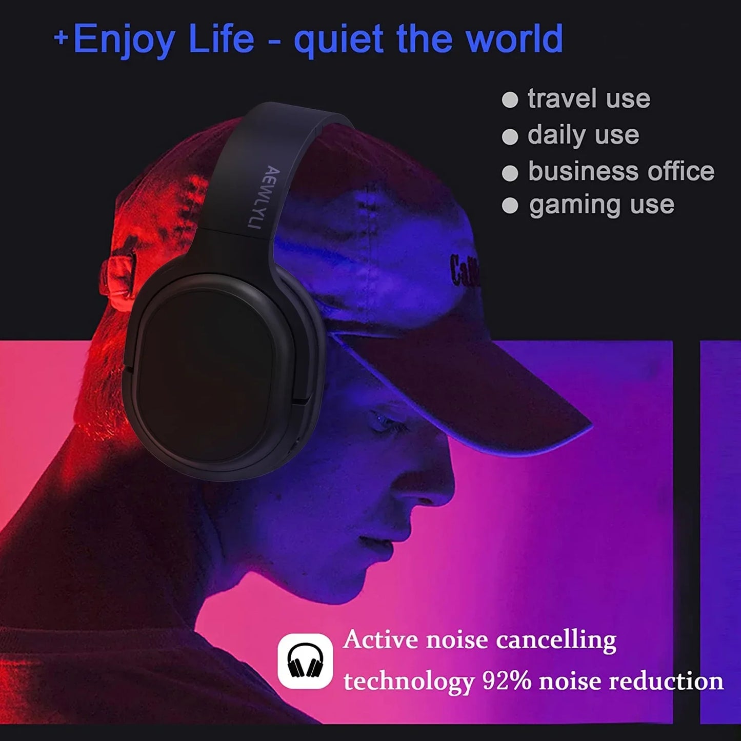 Noise Cancelling Headphones, Bluetooth over Ear Headphones, Wireless Foldable Stereo Microphone, S31 - Black