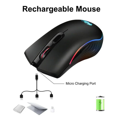 Gaming Mouse Wireless USB Rechargeable 7 Color LED Backlight Optical Mice for PC