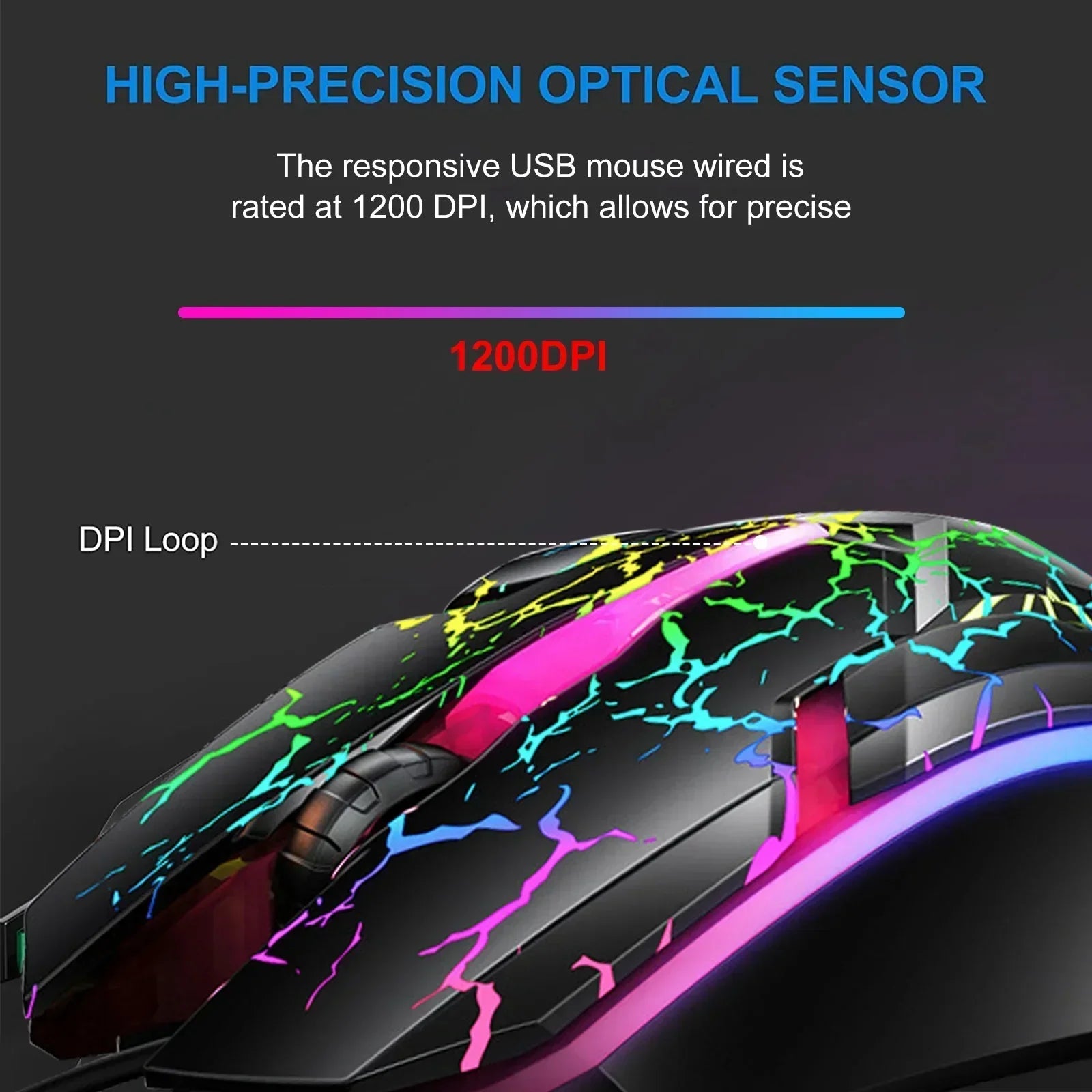 RGB Gaming Mouse, Wired USB Computer Mice, PC Gaming Mice, Ergonomic Optical Mice with 4 Adjustable DPI, RGB Backlit LED for Desktop, Laptop, Windows, Mac, Vista, Linux, Gamer, Black