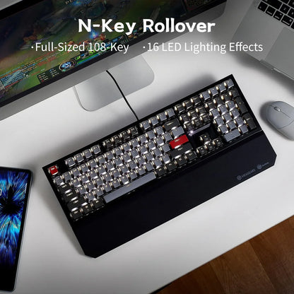 Full-sized RGB gaming keyboard with N-Key rollover on a modern desk setup, Byte Style gear