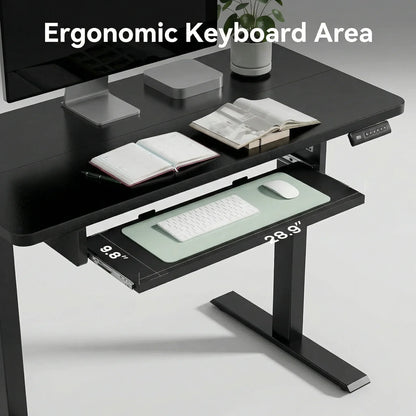 55" X 24" Electric Standing Desk with Keyboard Tray, Height Adjustable Sit Stand up Desk with Headphone Hook & 4 Height Memory Pre-Set for Home Office, Black