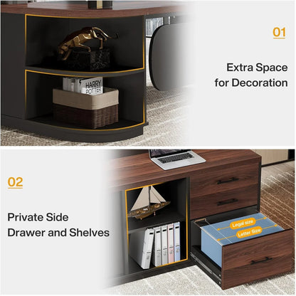 80 Inches Executive Desk, L-Shaped Office Desk with 55 Inches Cabine