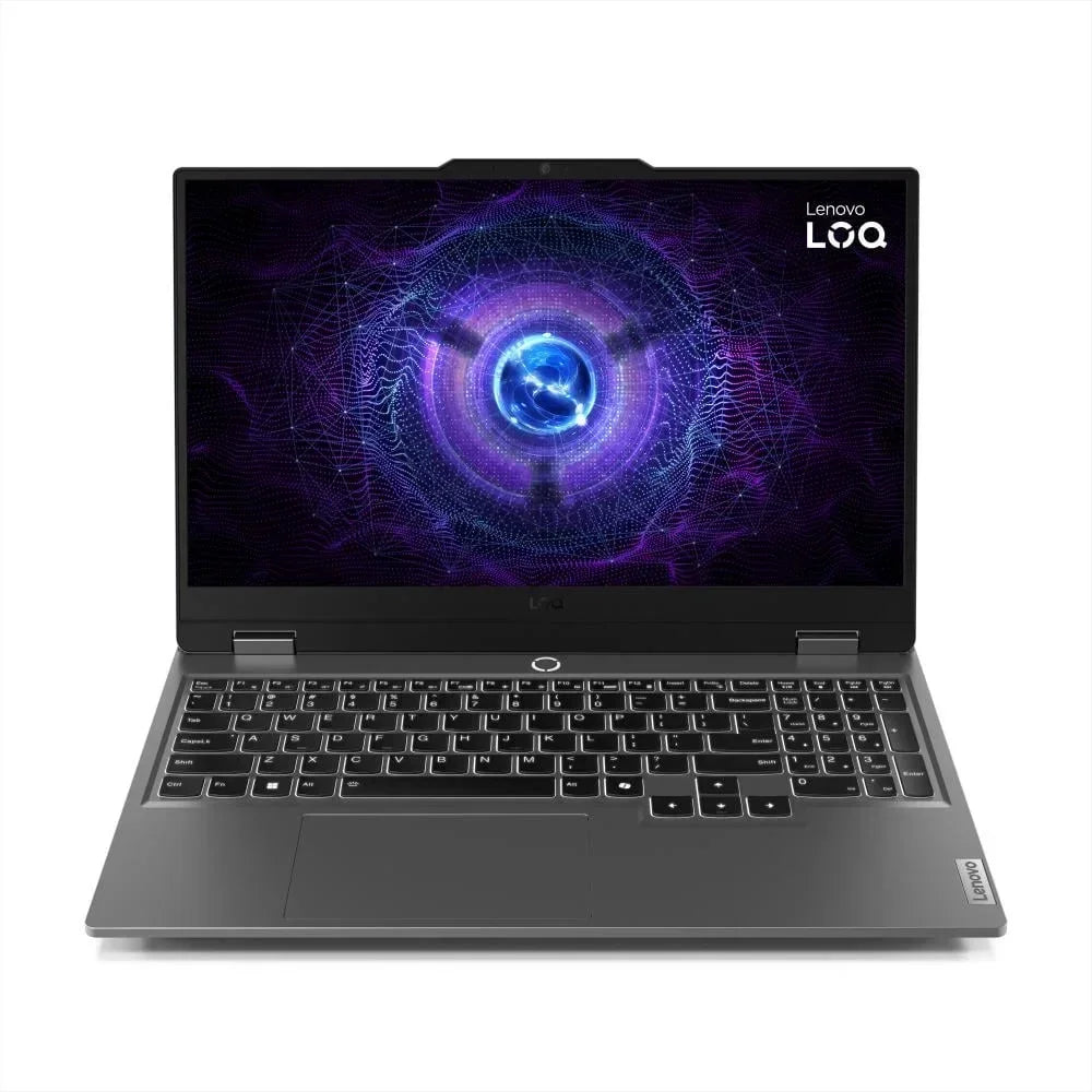 Lenovo LOQ gaming laptop with illuminated keyboard and futuristic screen graphic