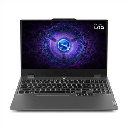 Lenovo LOQ gaming laptop with illuminated keyboard and futuristic screen graphic