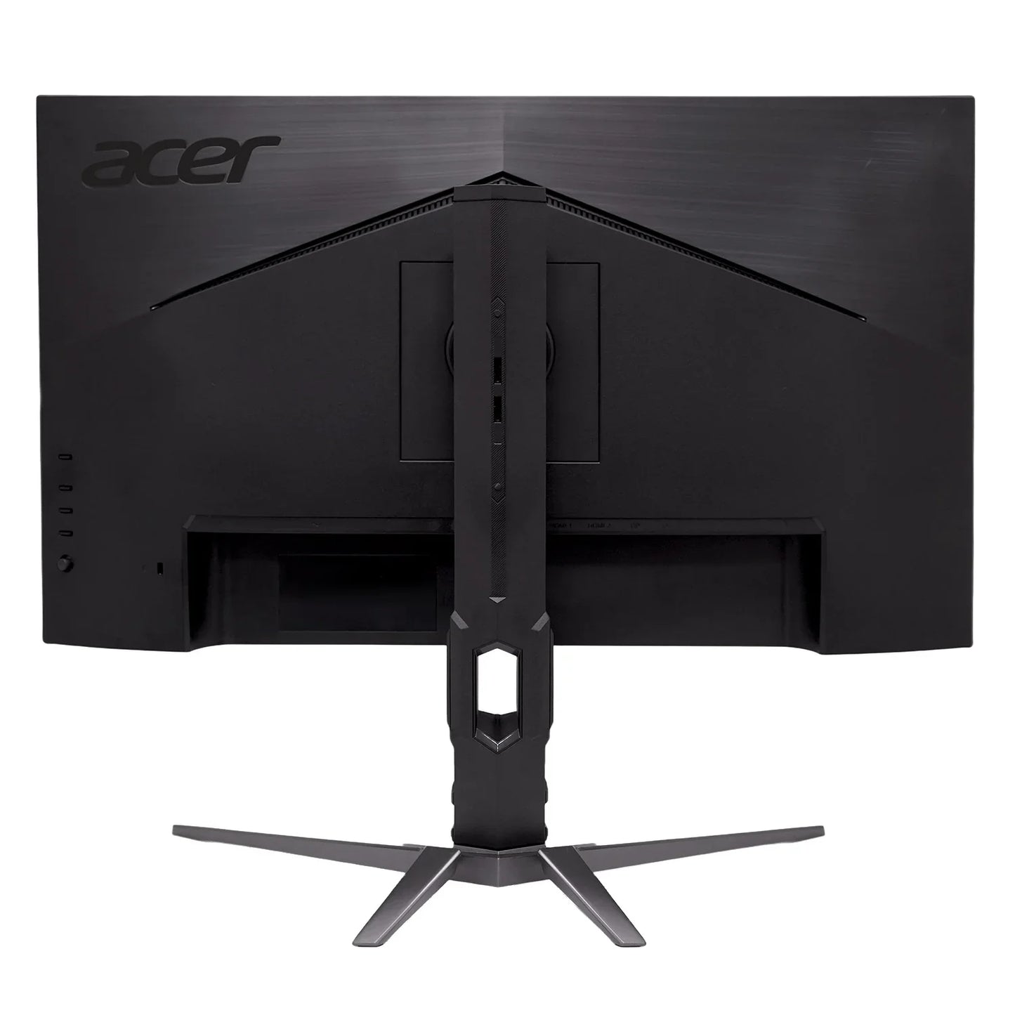 Rear view of black Acer gaming monitor with angular design and sturdy stand