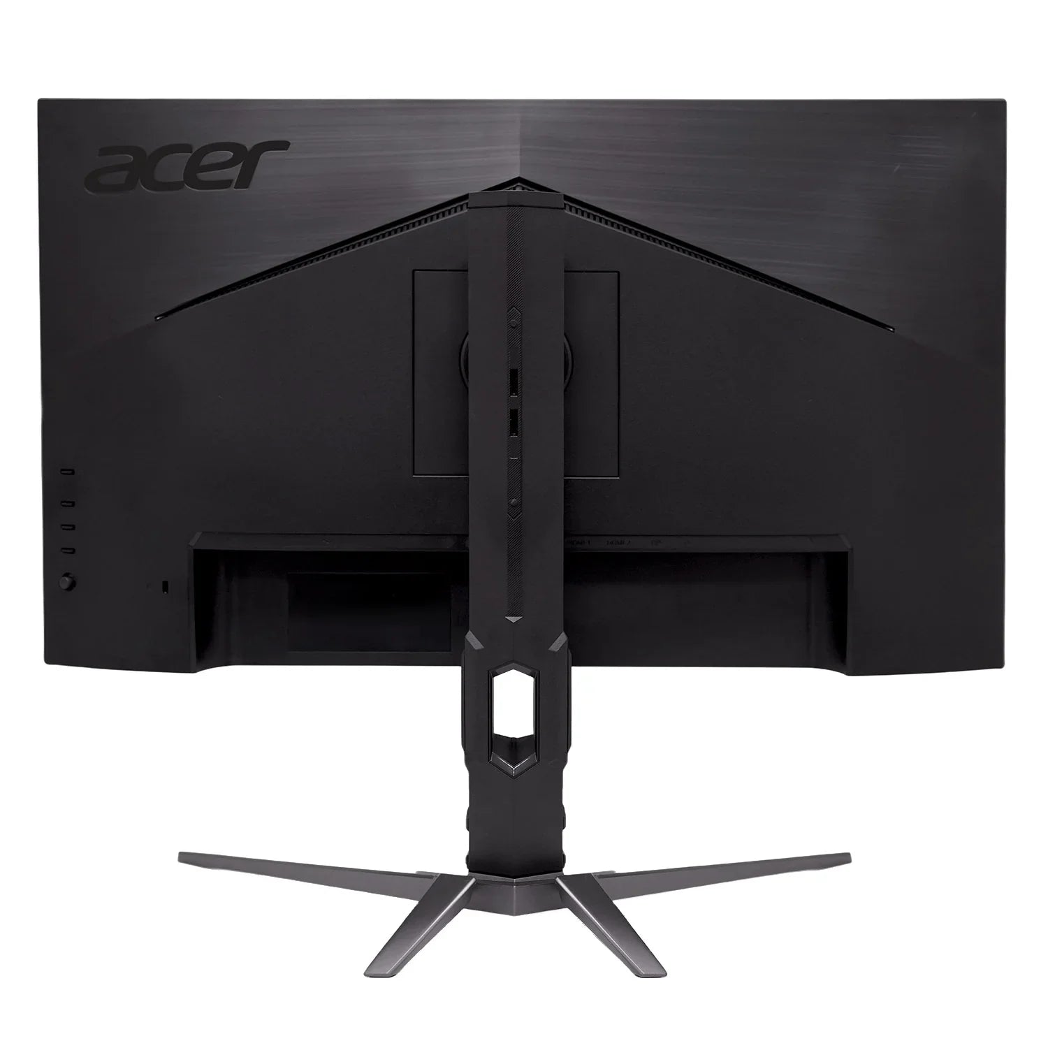 Rear view of black Acer gaming monitor with angular design and sturdy stand