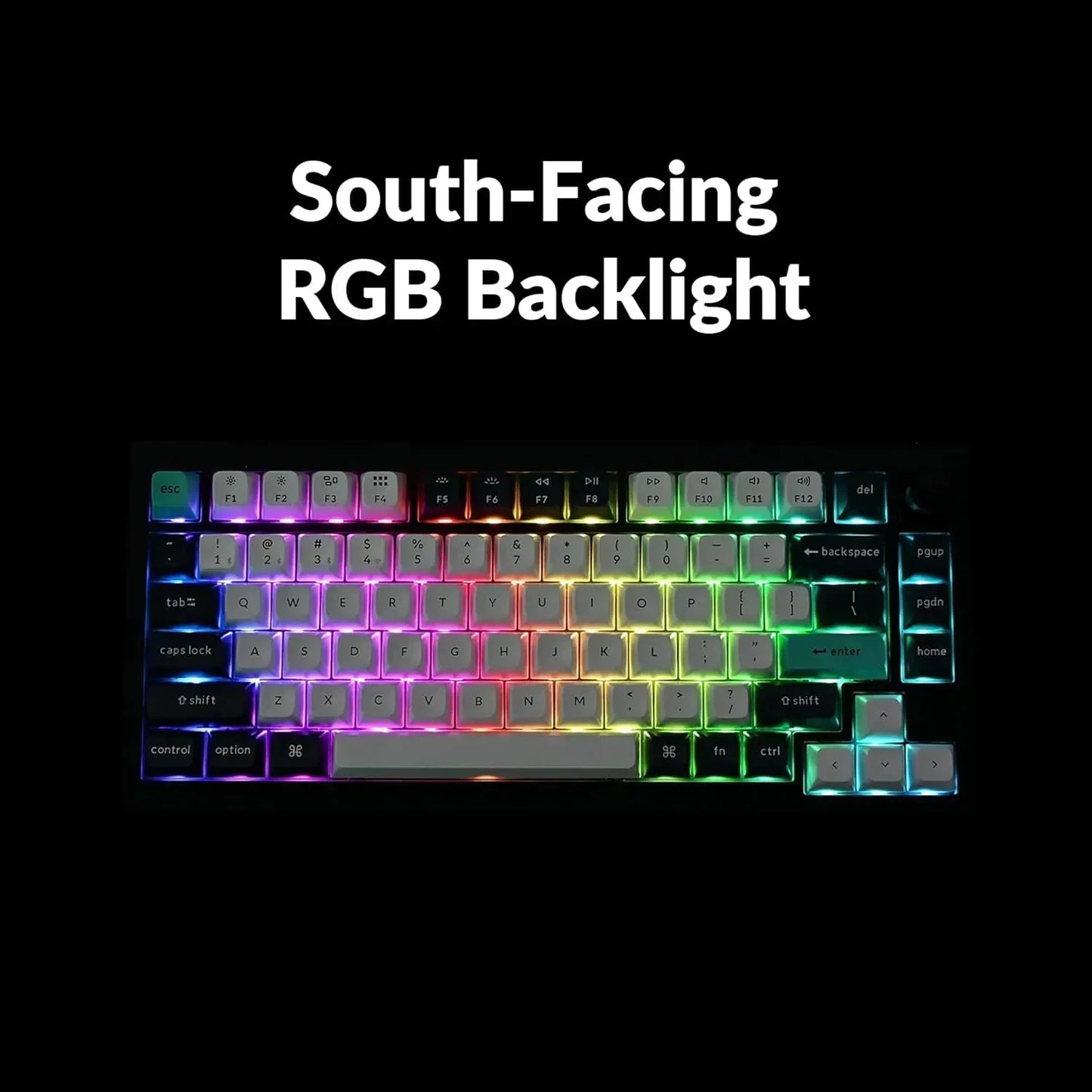 RGB mechanical gaming keyboard with south-facing backlight on black background, Byte Style