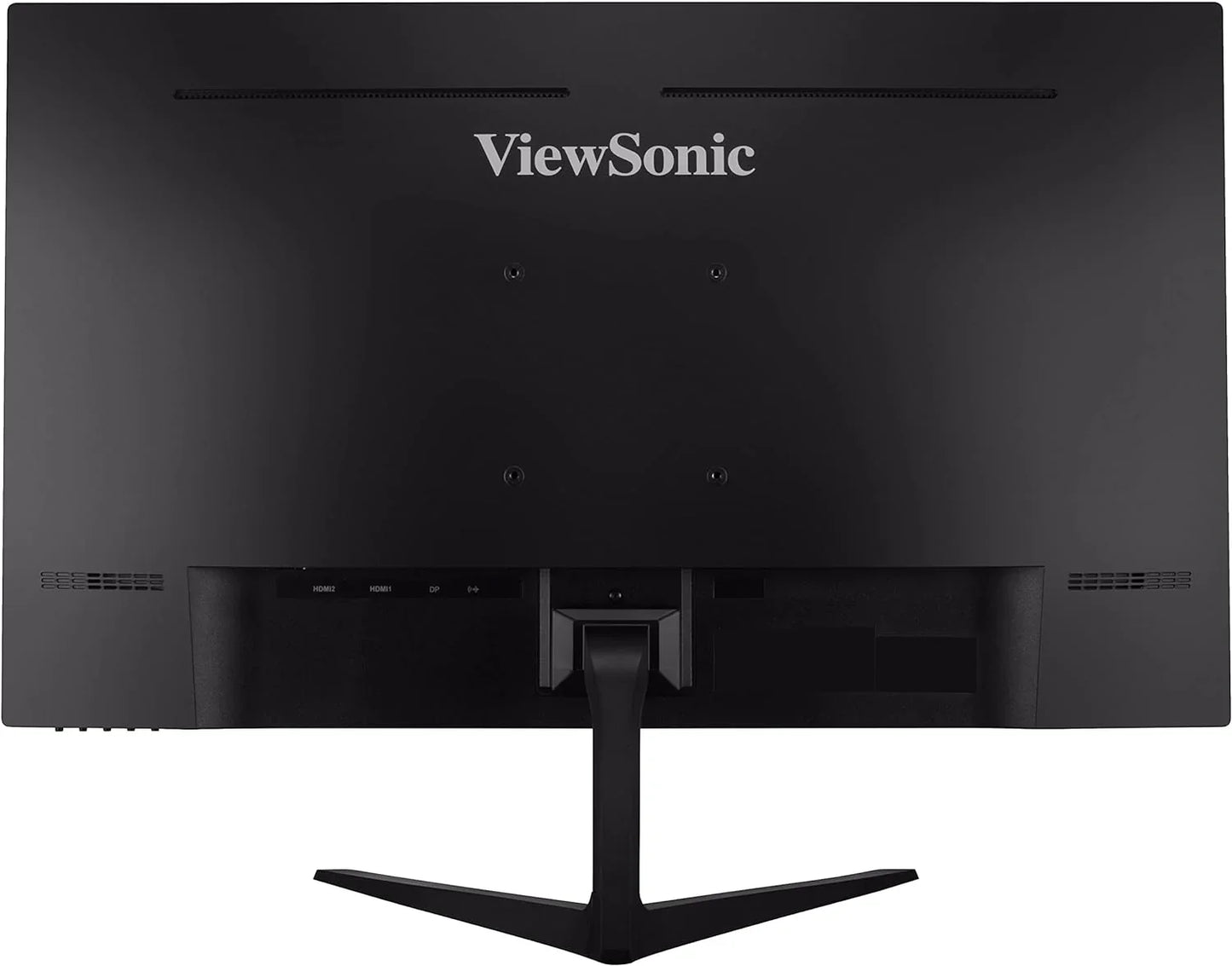 Rear view of black ViewSonic gaming monitor with HDMI and DisplayPort inputs on a wide stand
